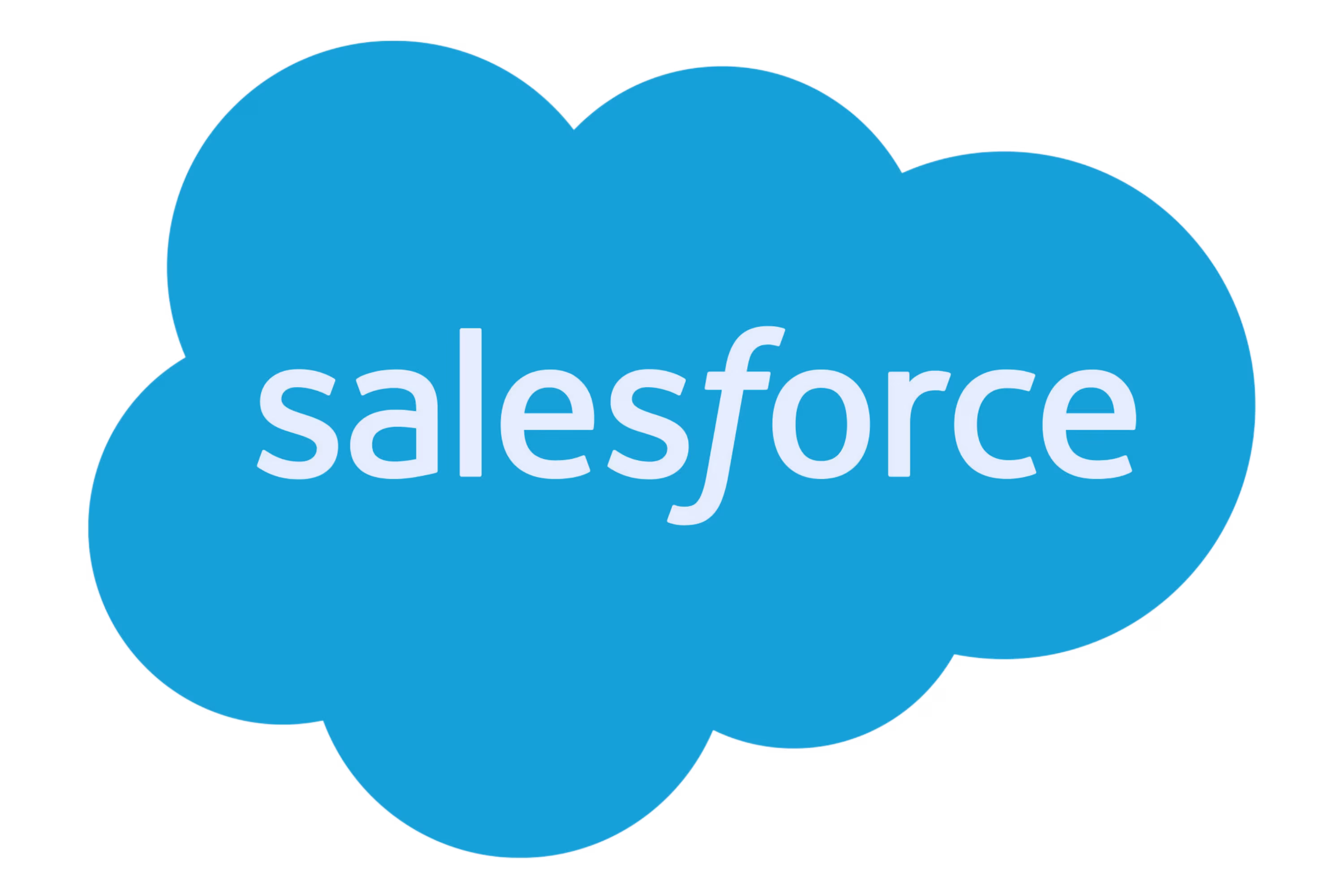 A blue cloud-shaped logo with the word “salesforce” in white lowercase letters.